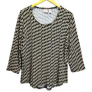 Chico's Women’s Tops Black and Cream Geometric Blouse Size 3 (XLarge)Crew Neck